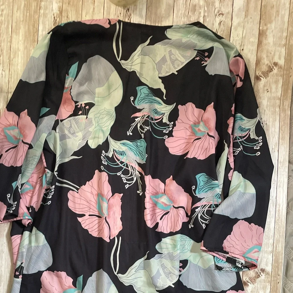 Women's 3/4 Sleeve Floral Kimono Cardigan Sheer Loose Fit Shawl Chiffon Cover-Up - Picture 7 of 12